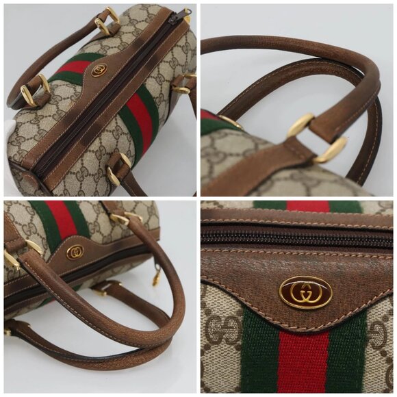 GUCCI GG Supreme Web Sherry Line Boston Bag PVC Red Green beige Auth 120065 - Picture 16 of 16